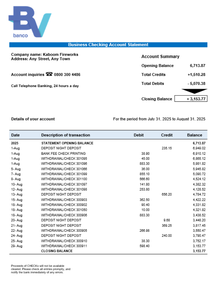 Modèle Word et PDF de relevé de compte d'entreprise Banco Votorantim